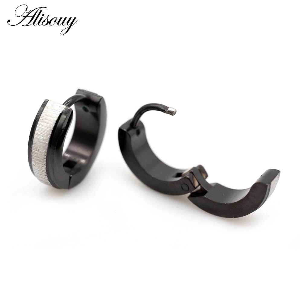 Alisouy 2 Stuks Borstel Kleine Huggies Hoop Earring Voor Vrouwen Meisjes Rock Punk Rvs Oorbellen Voor Mannen Mannelijke Unisex accessoires