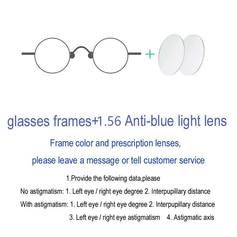 Vintage small round glasses frame Men and women retro myopia optical prescription Acetate glasses: Anti-blue light lens