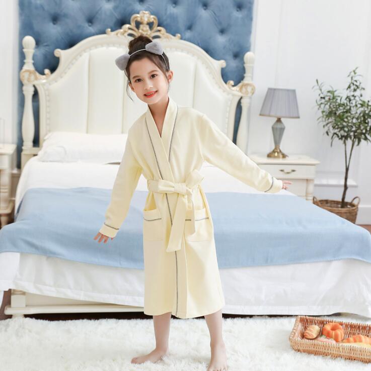 Meisjes Pyjama Jurk Lente Herfst Tiener Meisje Roze Geel Strikje Katoen Nachtkleding Jurken Kinderen Pyjama Jurk Kinderen Kleding: YELLOW / 160