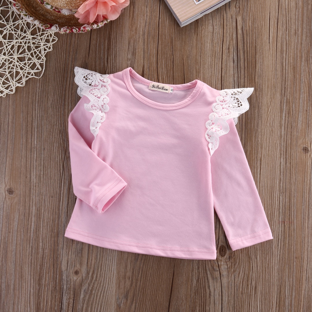 Kids Peuter Kleding Baby Meisjes Kleding Kant Spilce Meisje Katoenen Lange Mouw T Shirts Casual Blouse Tops Kinderen Kleding