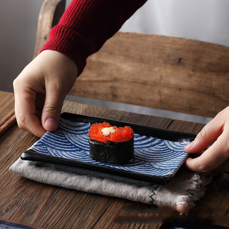 Vågmönster sushi tallrikar japansk stil halkfri keramisk porslin retro japansk mat rätter middagsservice