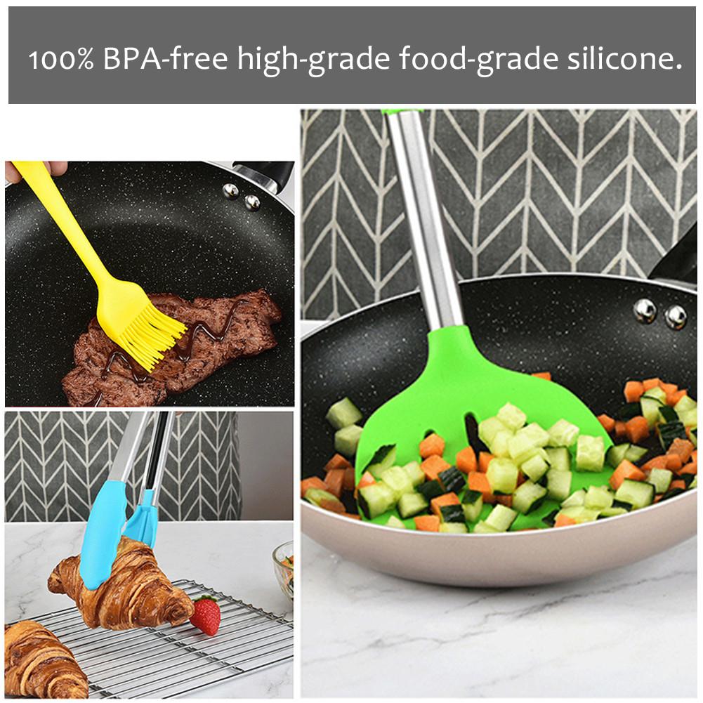 15PCS/Set Silicone Kitchen Utensils Set With Stainless Steel Handles Color Heat Resistant Non-stick Cooking Spoon Shovel Set
