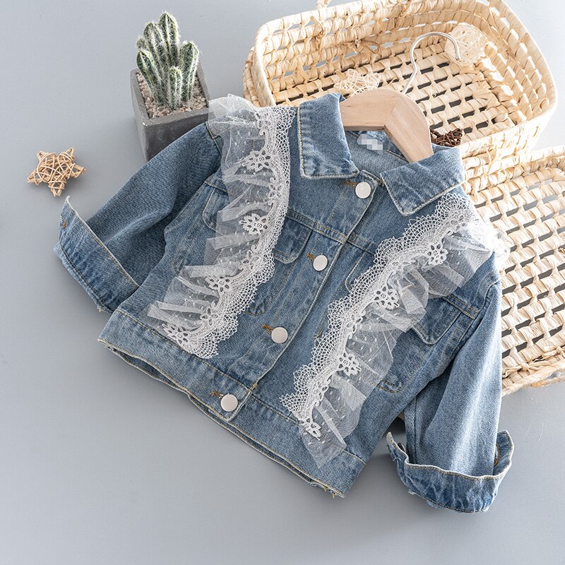 Spring baby girl clothes kids lace denim jacket outerwear for 1 2 3 year baby girl clothing infant birthday coats