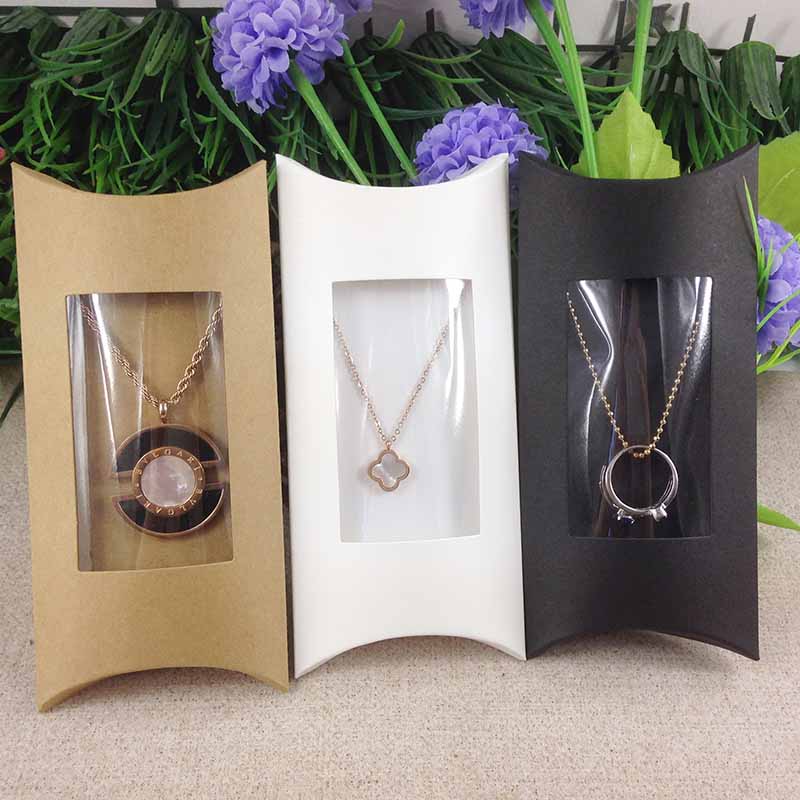 ZerongE jewelry 16x7.8x2.4cm DIY Pillow window box with necklace jewelry packing card white/kraft/black color pillow BOX