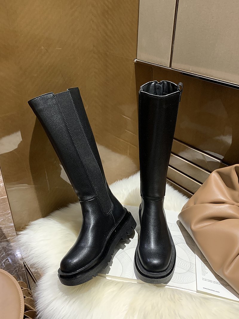 Aphixta Winter Lange Elastische Band frauen Hohe Stiefel Knie-Hohe Luxus Chelsea Stiefel Frauen Stiefeletten Chunky Plattform schuhe: Black / 6