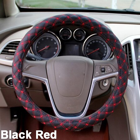 Huier Auto Stuurhoes Koreaanse Mode Stijl Auto Styling Anti-Slip 4 Seizoenen Universele Auto Stuurwiel Auto protector: Black Red