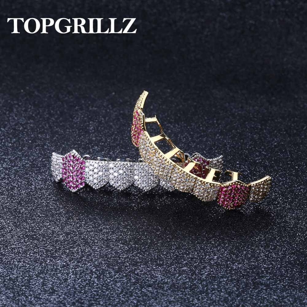 Topgrillz hip hop grills guld sølv farve iset ud mikro bane fuld cz tænder grillz bund grills charme til mænd kvinder smykker