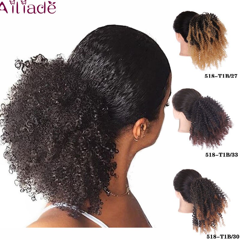 Afrikaanse Zwarte Weird Krullend Haar Paardenstaart Clip Trekkoord Paardenstaart Haarverlenging Vrouwelijke Haarverlenging Vrouwelijke Kort Krullend Haar