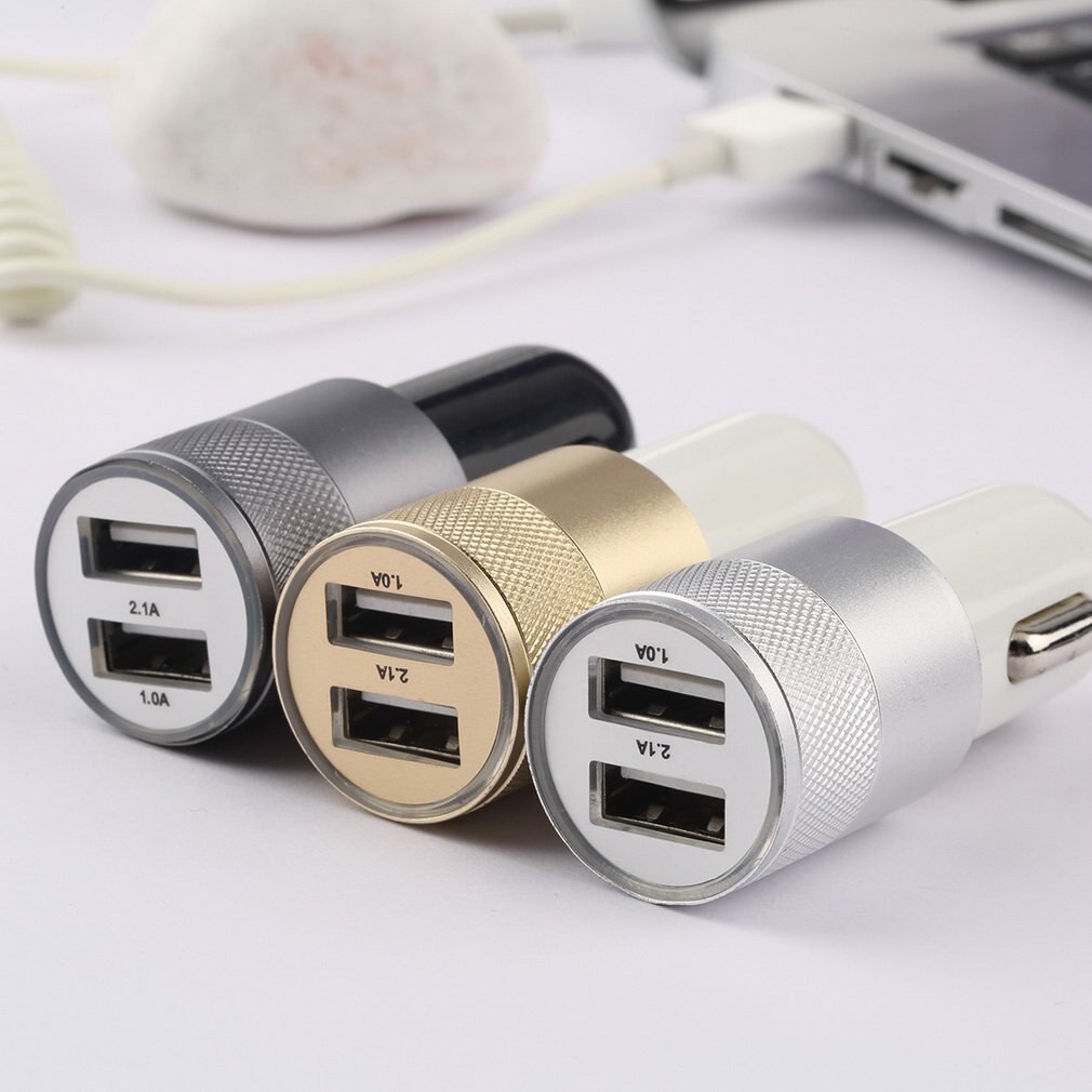 12v 24v 2.1A 1.0A Aluminium dual usb 2-port USB Universal Car Adapter for Normal Usb phone
