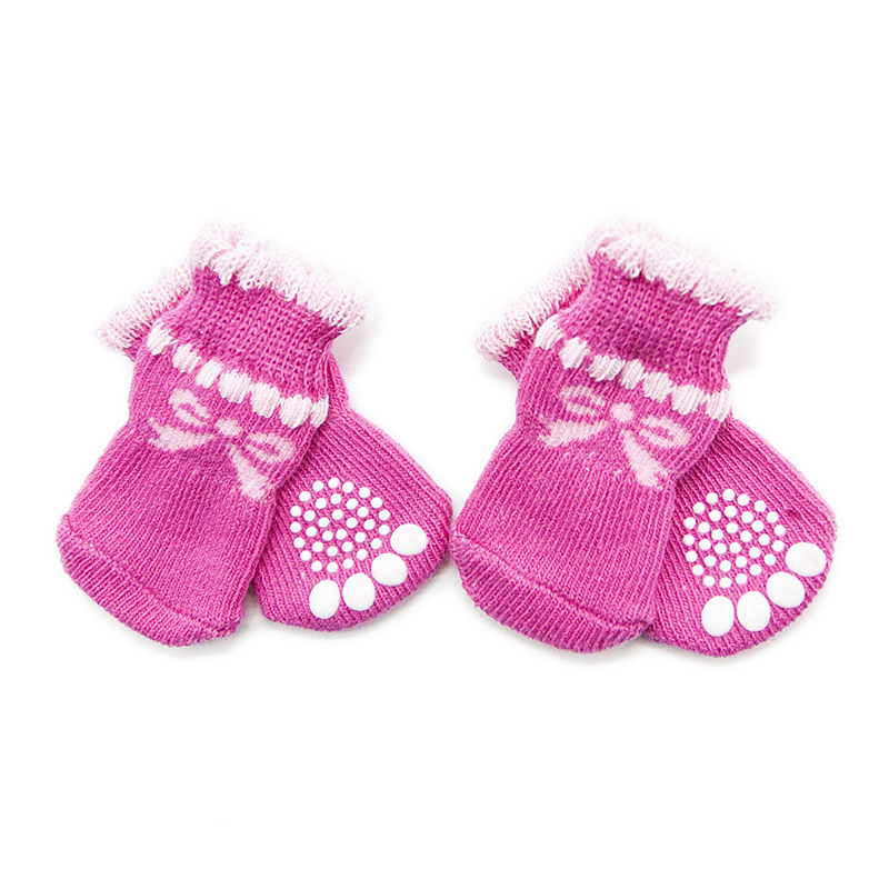 Chaussettes tricotées chaudes pour animaux de compagnie, 4 pièces, pour chiens et chats, intérieur, épais et doux, en coton, antidérapantes, fournitures pour animaux de compagnie