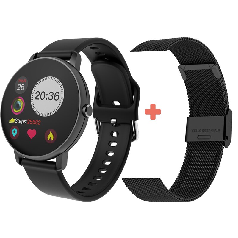 Smar twatch Full Touch Rotonda Donne di Pressione Sanguigna Orologio Smartwatch Donne Impermeabile Frequenza Cardiaca Tracker Orologio di Sport Della Vigilanza: p8 Black and steel