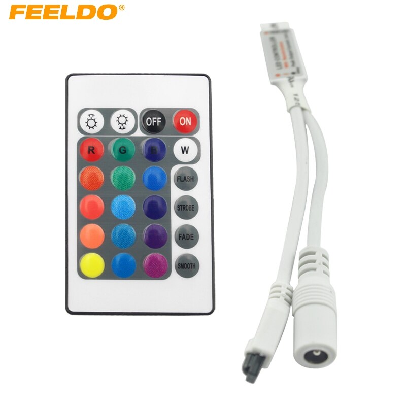 FEELDO 1 St Auto 5-24 V 6A Mini RGB LED IR Draadloze Controller met 24 Toetsen RGB Afstandsbediening voor LED Lichtbalk Lamp 24 Modes