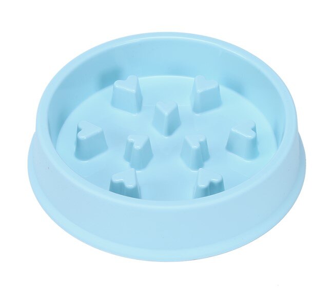 Triangle Slow Eating Puppy Kitten Plastic Food Feeding Pet Avoid Choke Feeder: blue 2