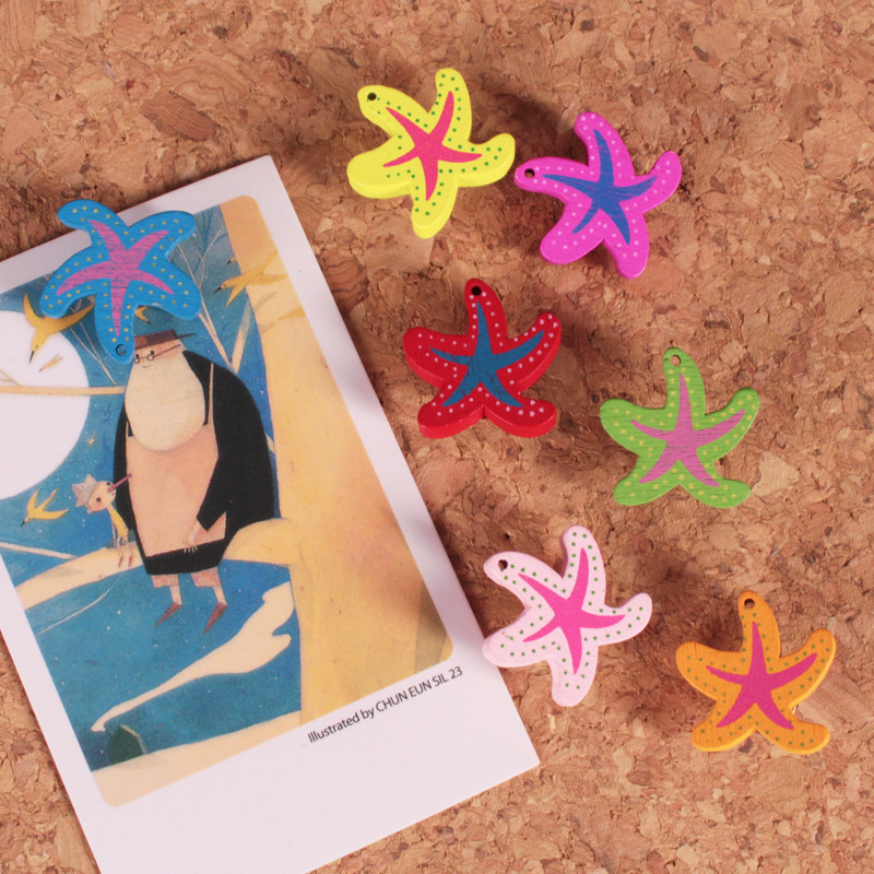 7pcs Beautiful Starfish Wood Push Pin Thumbtacks Decorative Diy Tack Pin for Cork Cartoon Photo Wall Pushpin Office Materials