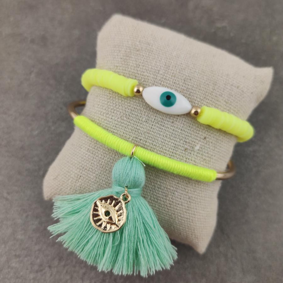 Boho Lucky Evil Eye Armbanden Voor Vrouwen Witte Kleur Handgemaakt Rubber Touw Gouden Armband Sieraden Kwast Armband Vrouw: Donkergroen