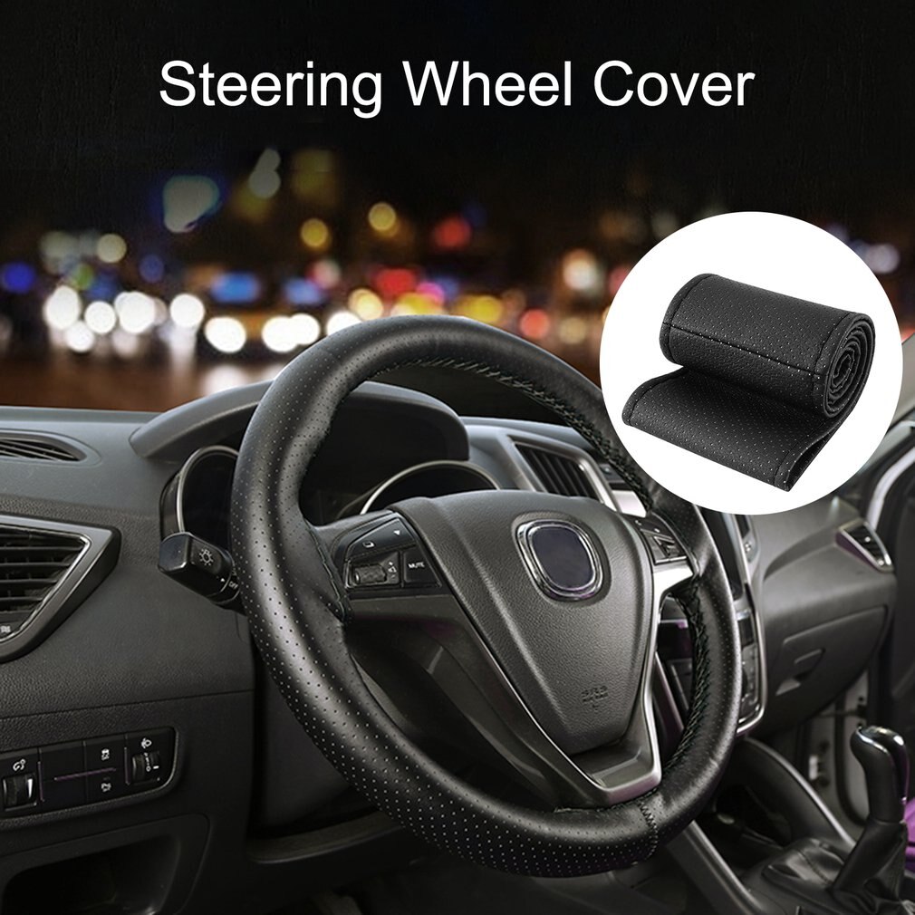 Braid on Steering Wheel Car Steering Wheel Cover Diameter 38cm Auto Car Accessories with Needles and Thread Artificial Leather