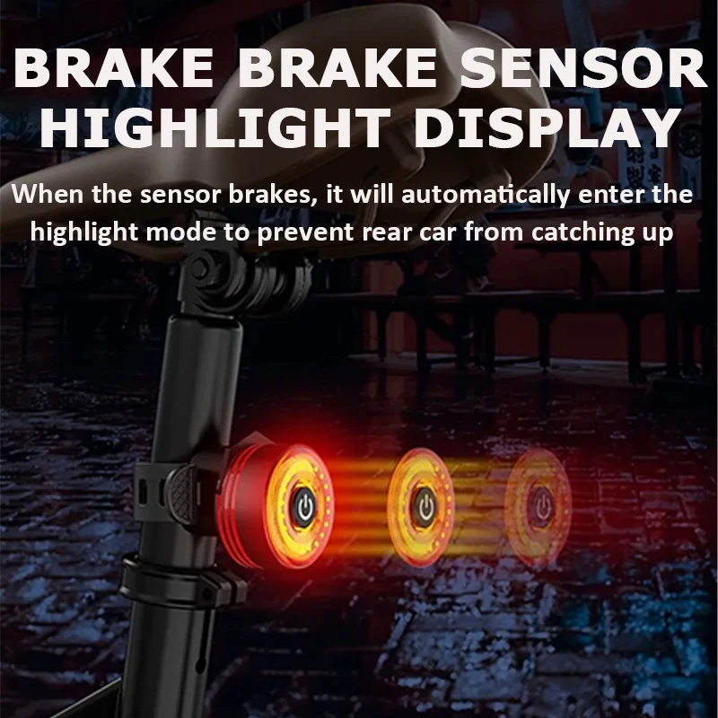 BUCKLOS-luz trasera de freno inteligente para bicicleta, lámpara trasera de bicicleta de alto brillo, carga USB, luz trasera de advertencia impermeable LED