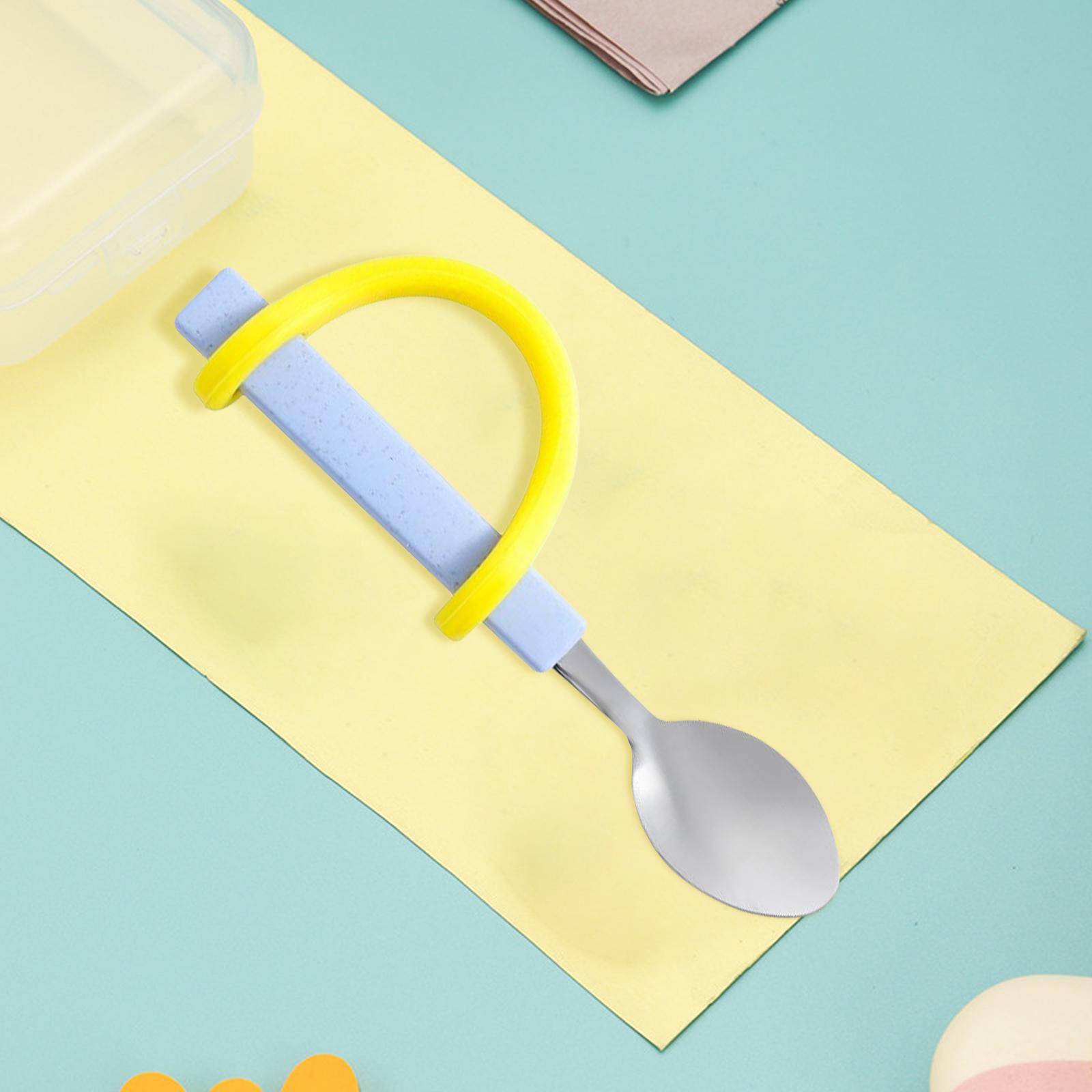 Anti-Shake Eating Aid Tableware Silicone Eating Tool Limited Wrist Range Elderly Silicone Aid Tableware Elderly Spoon Fork: Spoon with Strap