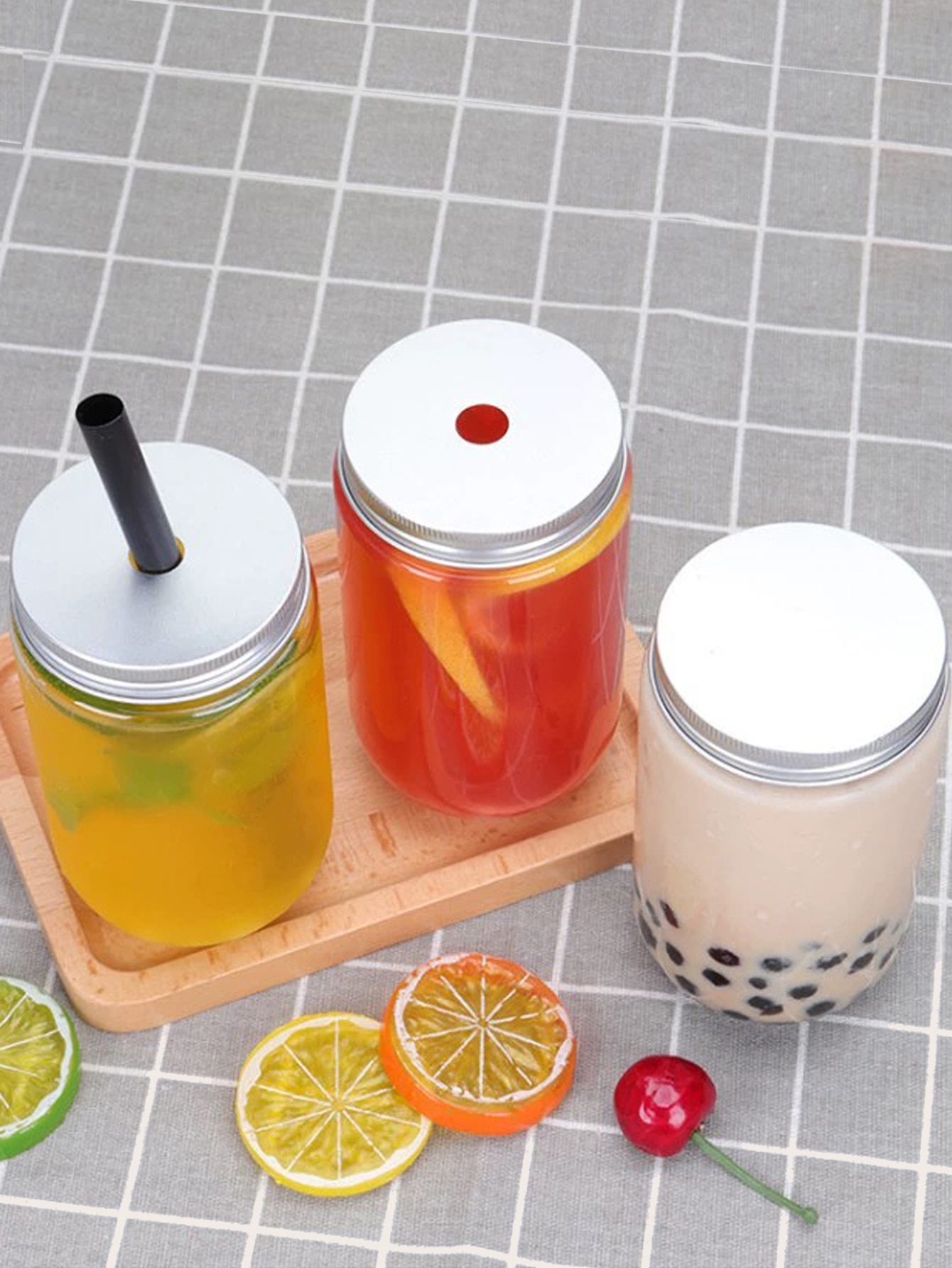 500ml plastic drinkflessen met aluminium deksels, wegwerpflessen met doorzichtige drank en water, brede hals voor snoep en thee.