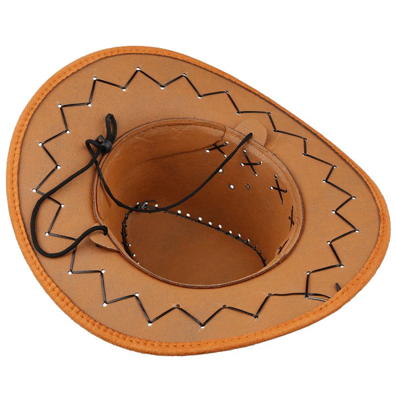 Mænd flannel rem vikling kohoved mønster faux ruskind cowboy hat brun