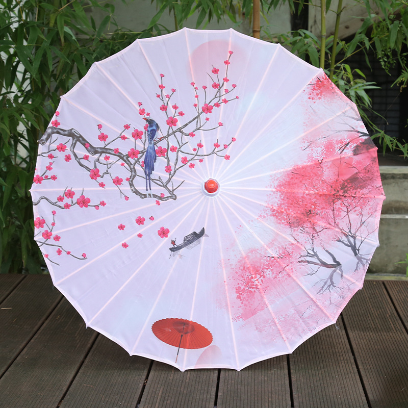 Ancient Style Printed Silk Fabric Tassel Umbrella Decoration Oil Paper Umbrella Hanfu Umbrella Classical Sun Protection Parasol: GRAY