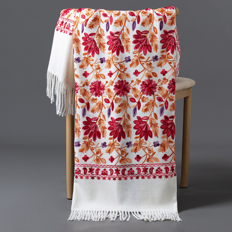 Bufanda de Cachemira con bordado Floral de lujo para mujer, chal cálido de invierno, Pashmina suave y grueso, Foulard, manta con borlas para mujer, bufandas