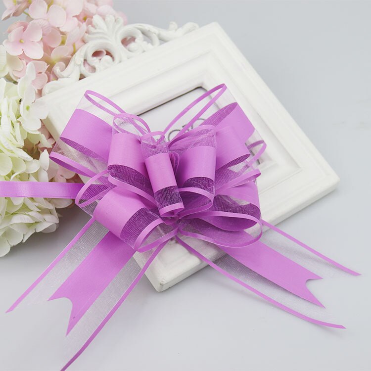 Plain Snow Yarn Garland Streamers Ribbon Flowers Packaging Bundled Wedding Car Door Hand Streamers Wedding Decoration: Lilac purple 10piece