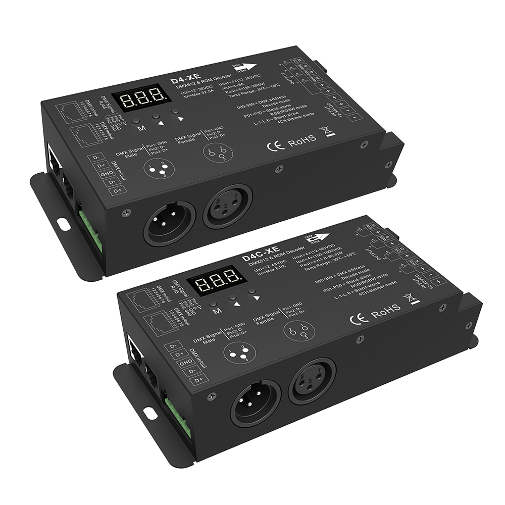 4 Ch DMX512 Decoder Led Controller DC12 24 36 V PWM Dimmer Driver with XLR3 RJ45 for rgb rgbw lamp strip and LED module light