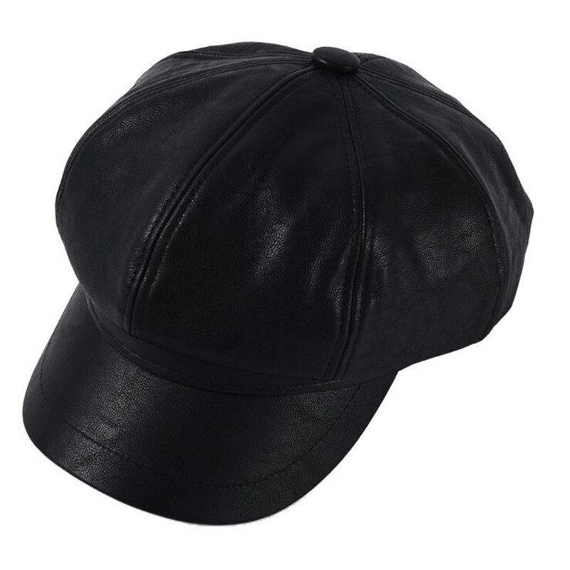Siloqin efterår vinter pu læder newboy hat trend snapback kvinders ottekantede kasket fritid motion dame mærke hatte