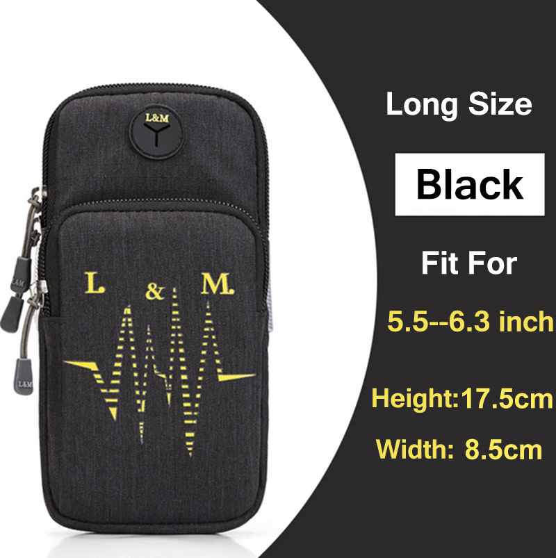 Outdoor Sport Phone Bag For Doogee V20 X95 S95 Pro S86 S68 S58 P30 N30 N20 N100 HomTom R17 H80 Arm Band Run Case Zipper Pouch: L(17.5 x 8.5cm)Black