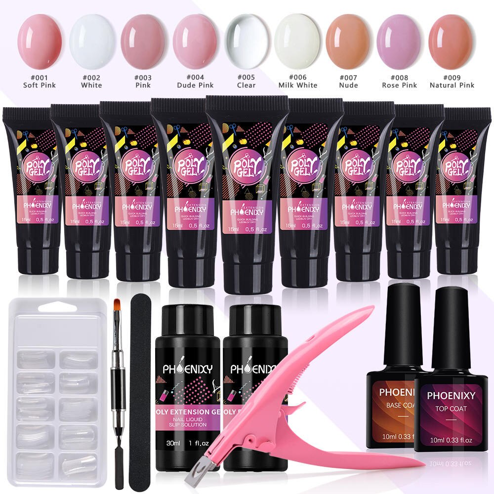 Komplet polygel neglesæt med 36w uv led lampe forlængelse gel sæt hårdt gelé builder gel nail art værktøjer til manicure: Intet lampesæt 3