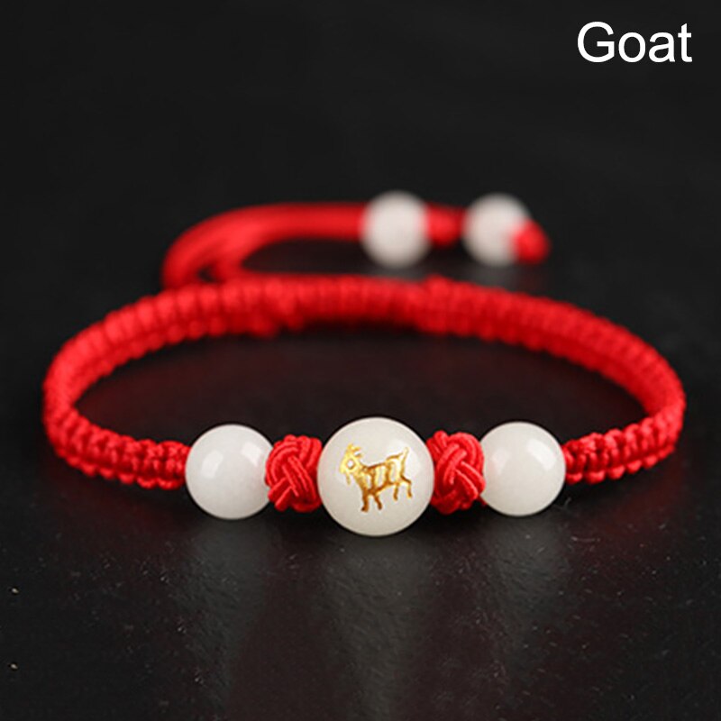 Chinese Stijl 12 Dierenriem Dieren Armband Unisex Handgemaakte Gevlochten Rode Draad Lucky Lichtgevende Steen Verstelbare Armband Paar: Goat