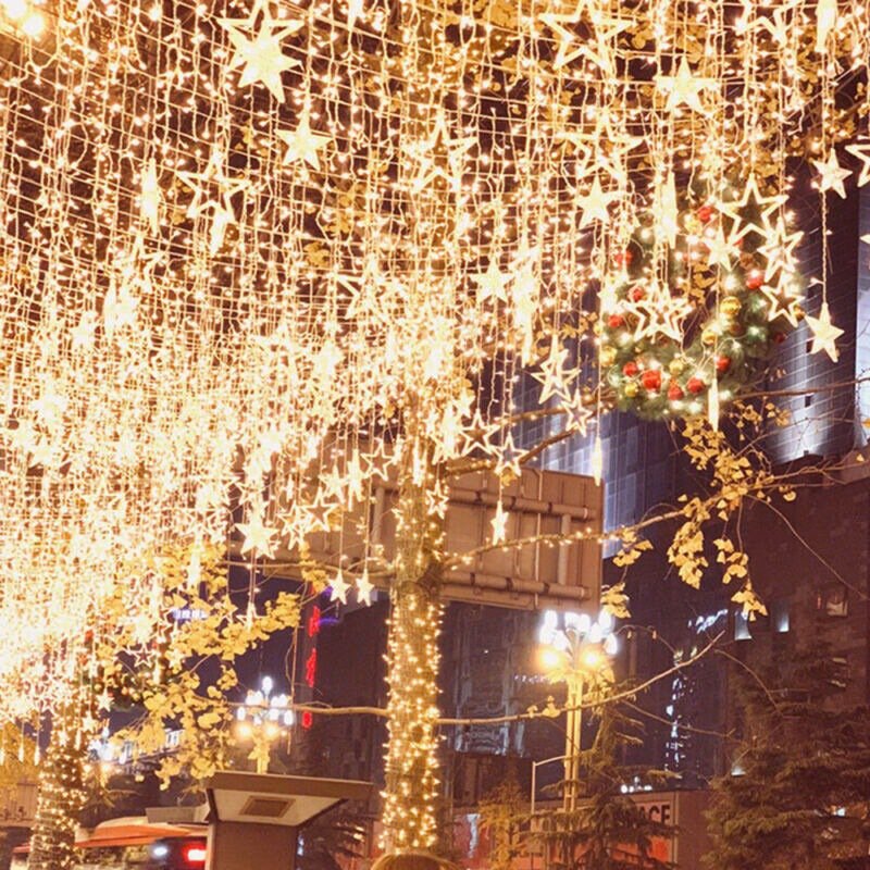 Guirnalda de luces LED con forma de luna y estrella para Navidad, cortina de luces de hadas para el hogar, de año , decoración de vacaciones y bodas, 3,5 M