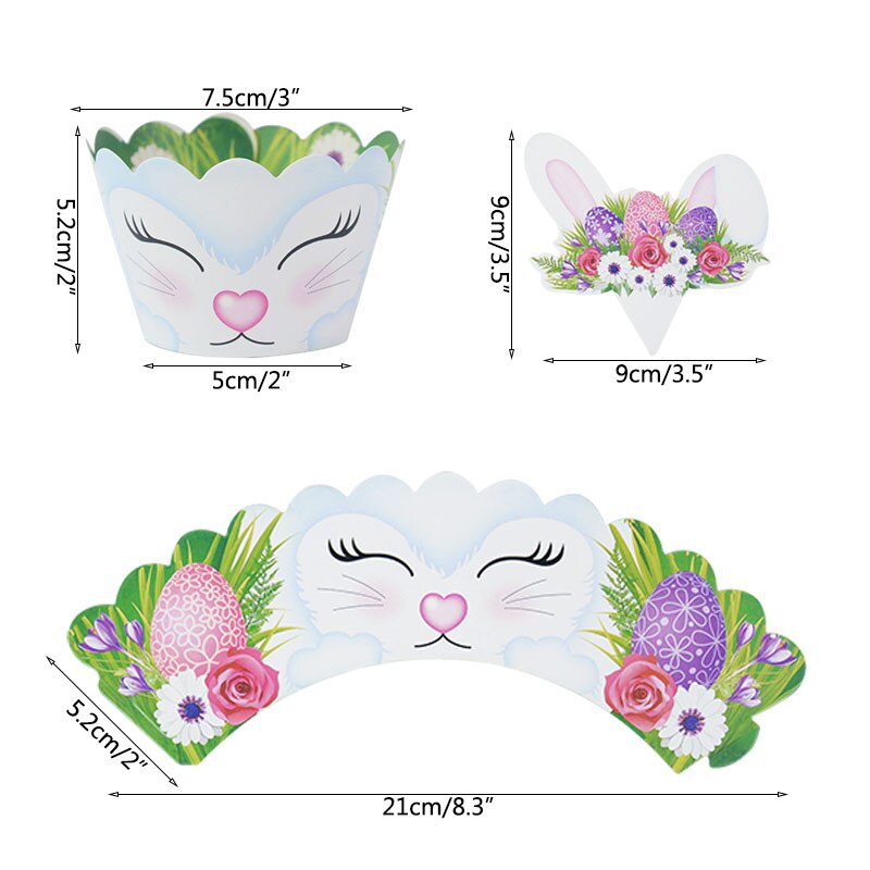 12pcs/set Cute Rabbit Paper Cupcake Wrapper Easter Bunny Cake Toppers Year Kids Birthday Party Cake Decorations