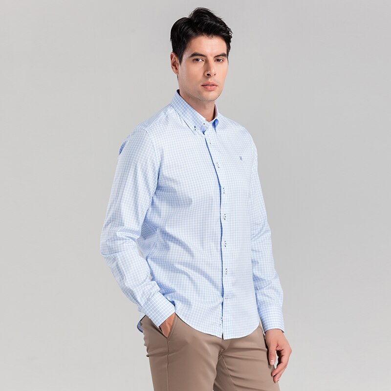 CHCH-camisa a cuadros de algodón puro para hombres, camisa informal de negocios de manga larga de , con botones, 100%