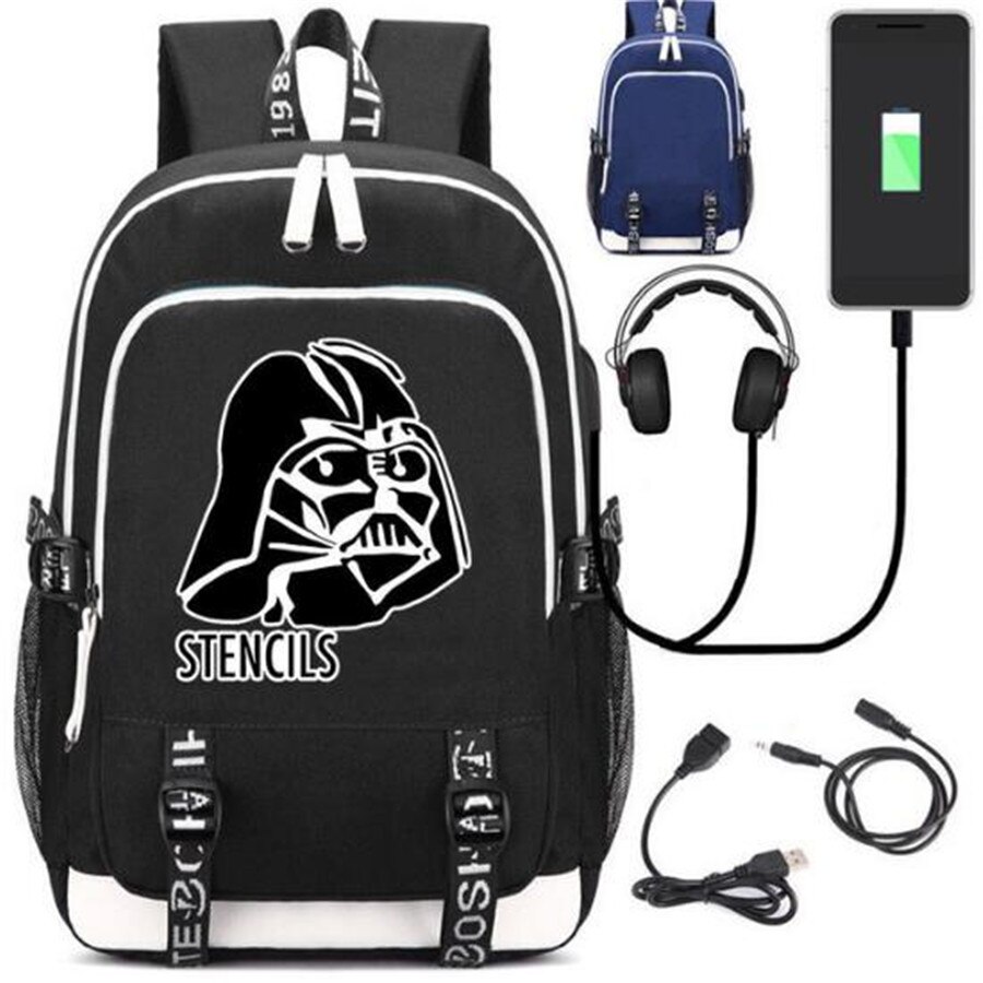 Star War Rucksack Backpack Fans Bag W/ USB Port / Lock Headphone Travel Laptop Student School Bags: Style 3 / Blue Bag