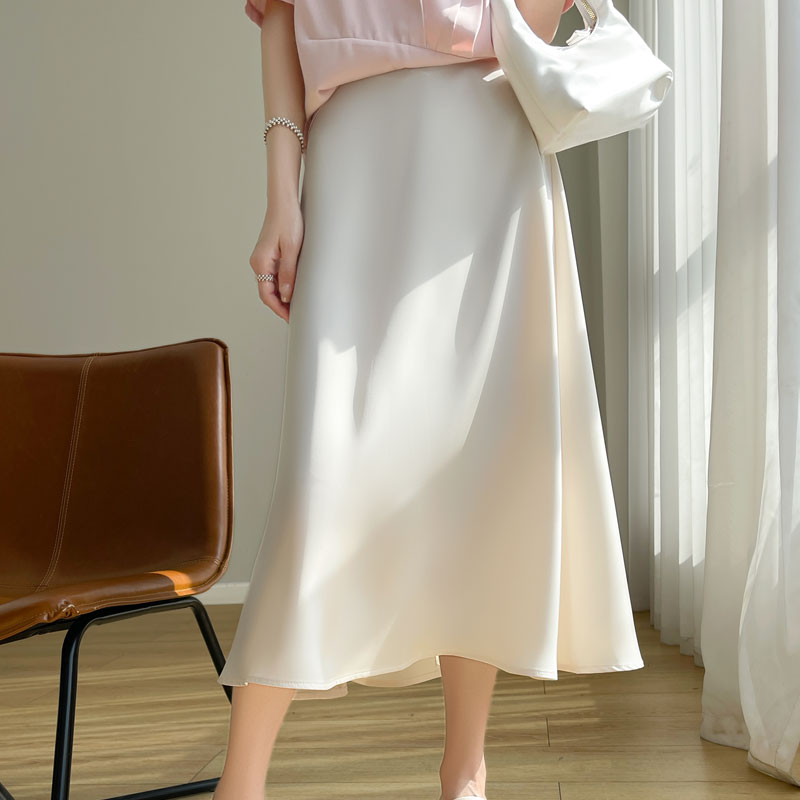 Acetic Satin High Sense Skirt Women's A-Shaped Mid-Length Skirt In Spring And Summer High Waist And Slim Umbrella Skirt: M / Champagne