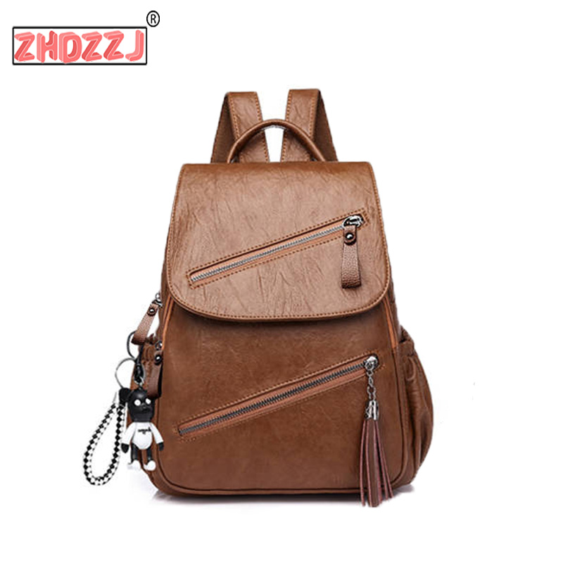 PU Leather Rucksack Big Capacity School Bag Retro For Teenager Girl Travel Bolsas Vintage Tassels Backpack Women