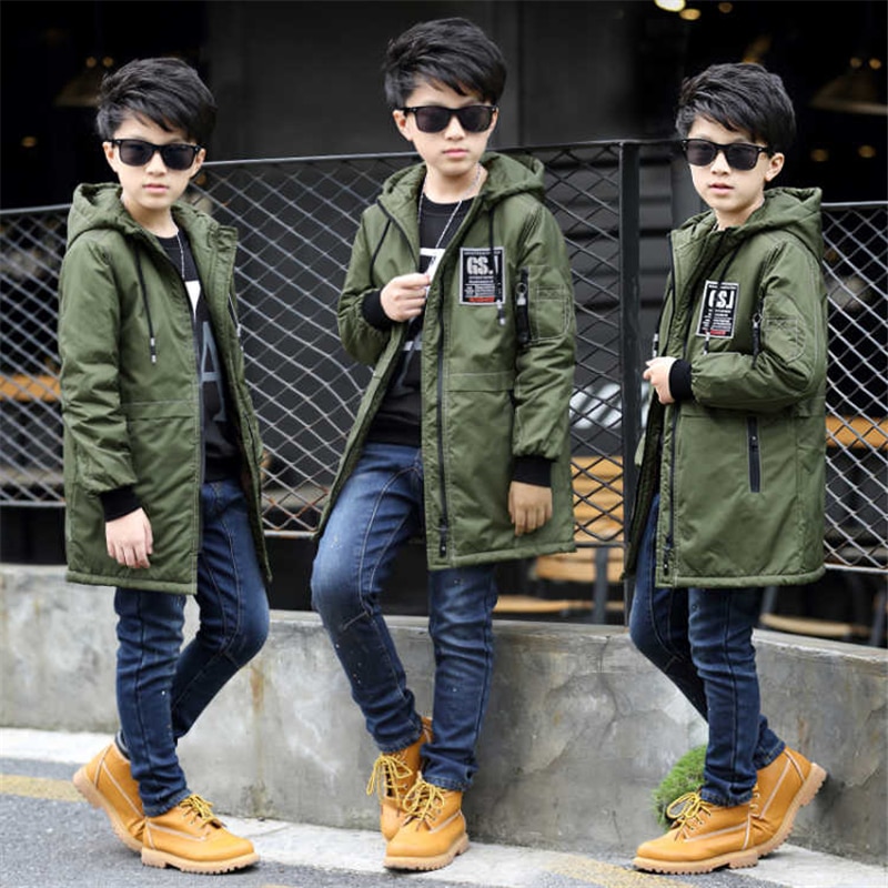 Kinderkleding jongen lange jas plus fluwelen verdikking herfst en winter jas jongens jongens Koreaanse versie van de knappe jas
