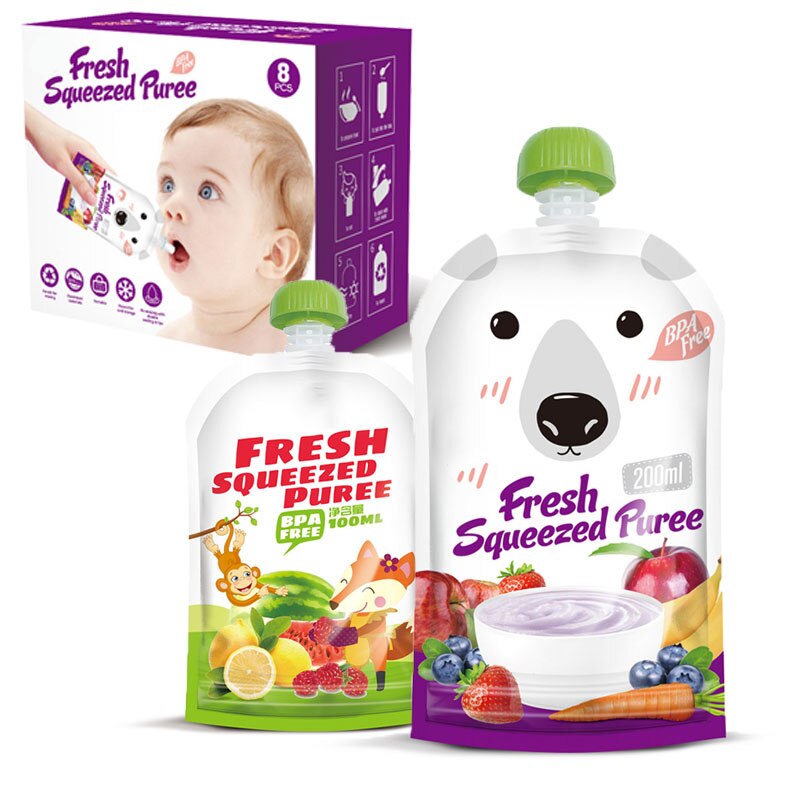 8 PCS Hersluitbare Vers Geperst Zakjes Praktische Baby Spenen Voedsel Puree Herbruikbare Squeeze Voor Pasgeboren