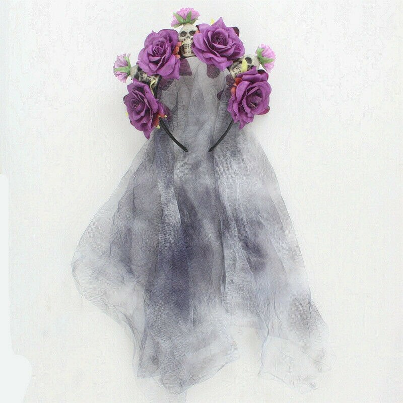 De dødes dag jul rose sort slør med blomster dame fancy dress halloween bryllup død brud pandebånd kostume hovedbeklædning: Stil 1c