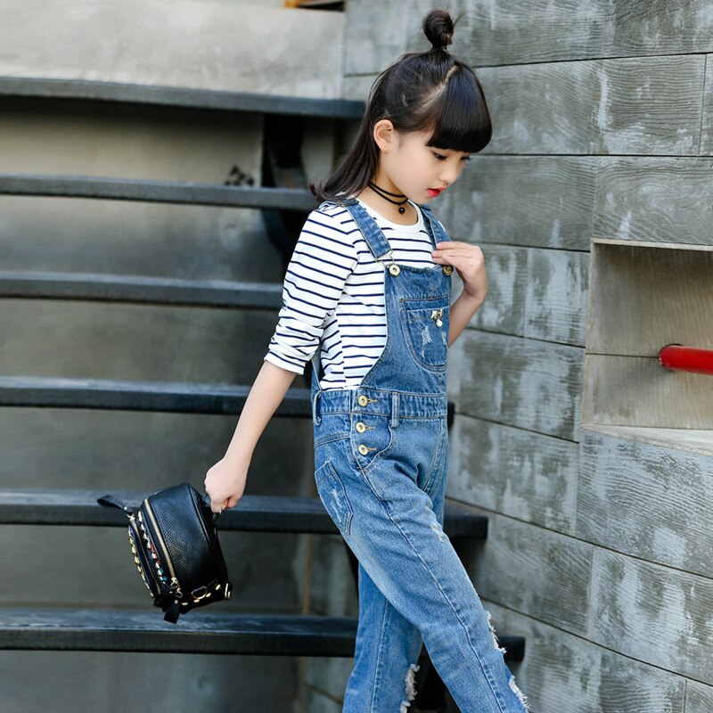 Jean déchiré pour filles, combinaison en jean pour enfants de 4-6-9-12 ans, vêtements de printemps