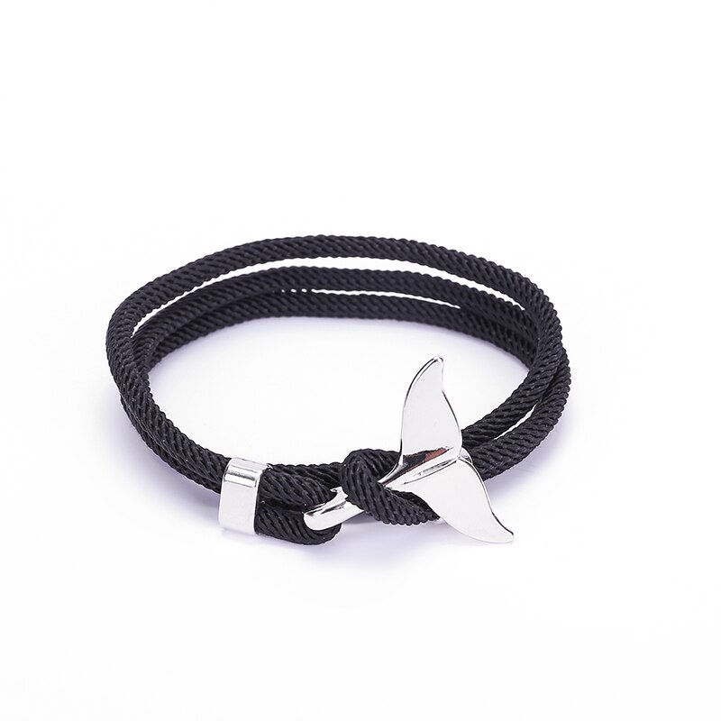 Pulsera de estilo vikingo gitano para hombre, brazalete trenzado, varias capas, cuerda roja, hecho a mano: Silver Tail Black