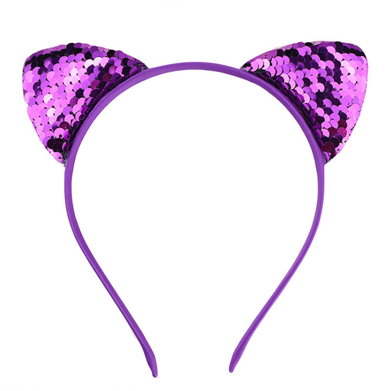 Paillettes réversibles oreilles de chat bandeau brillant chat oreille cheveux cerceaux mignon Bling bandeau cheveux accessoires pour femmes filles quotidien andParty