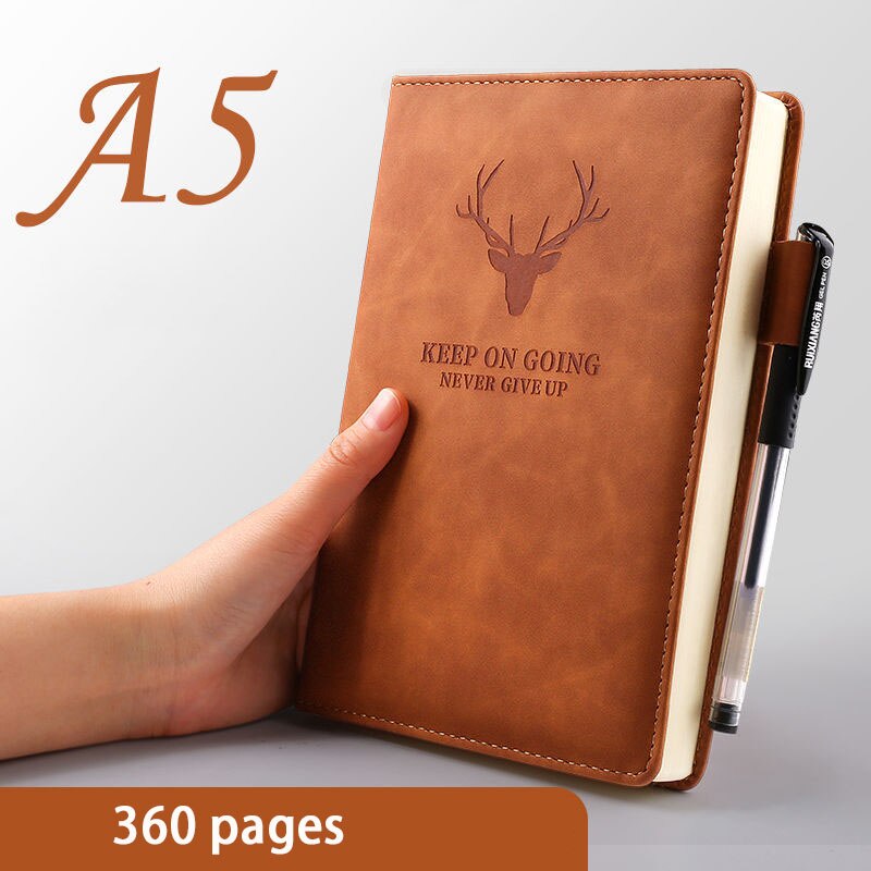 A4 Notebook Ultra-thick Thickened Notepad Business Soft Leather Work Meeting Record Book Office Diary Sketchbook Students Cute: Light orange brownA5