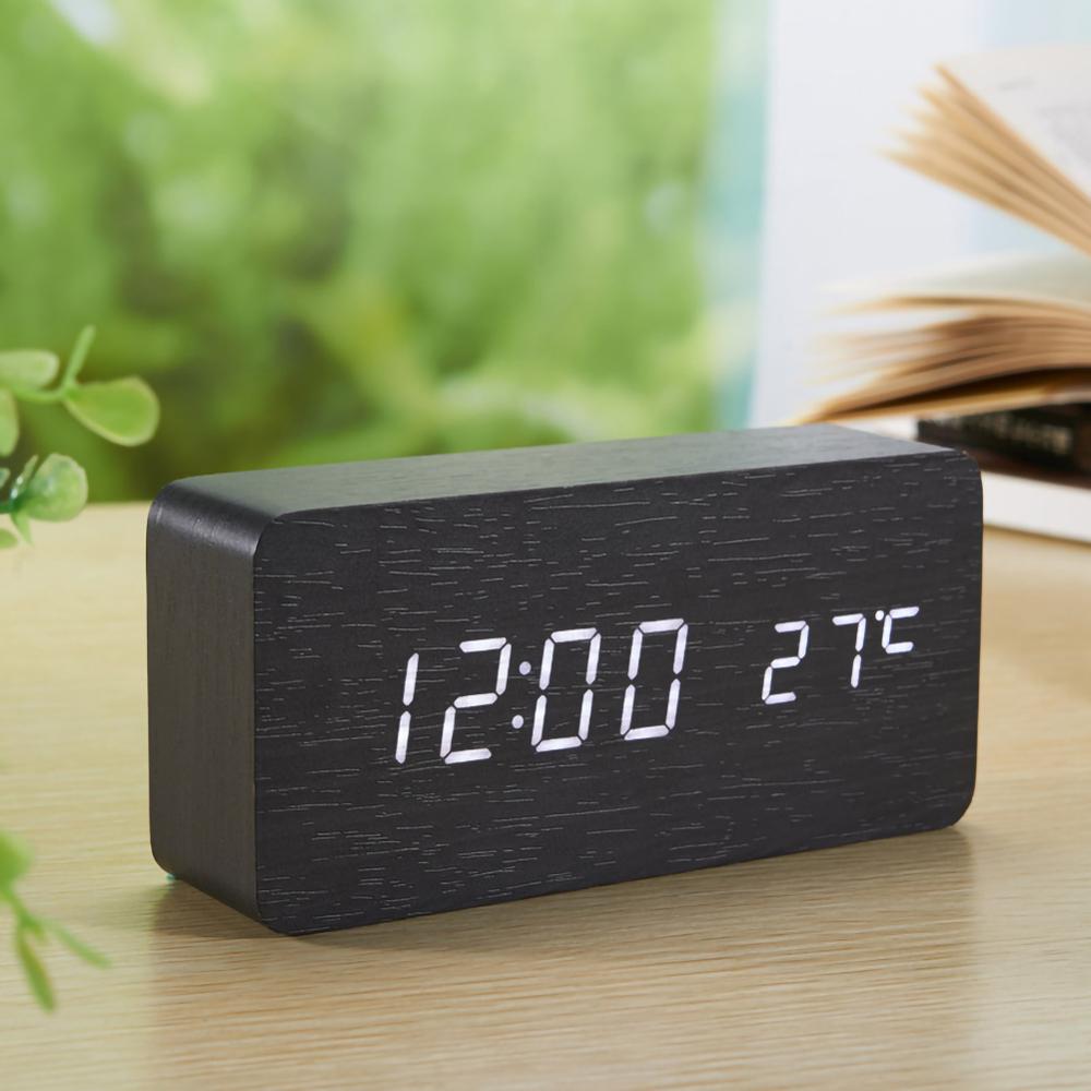 Nordic Simplicity LED Multifunctional Wooden Home Electronic Alarm Clock Mute Digital Display Clock Bedroom Desk Clock: white