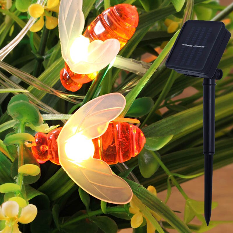 Fairy Light Cute Solar Powered Bee Garland Lights Patio Garden Fence Outdoor 20/30/50leds Honey Bee Led String