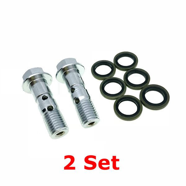 Tornillo de drenaje de aceite para motocicleta, pinza de freno, tornillo doble Banjo, pinza Master, M10x1.25, cromo: 2 set
