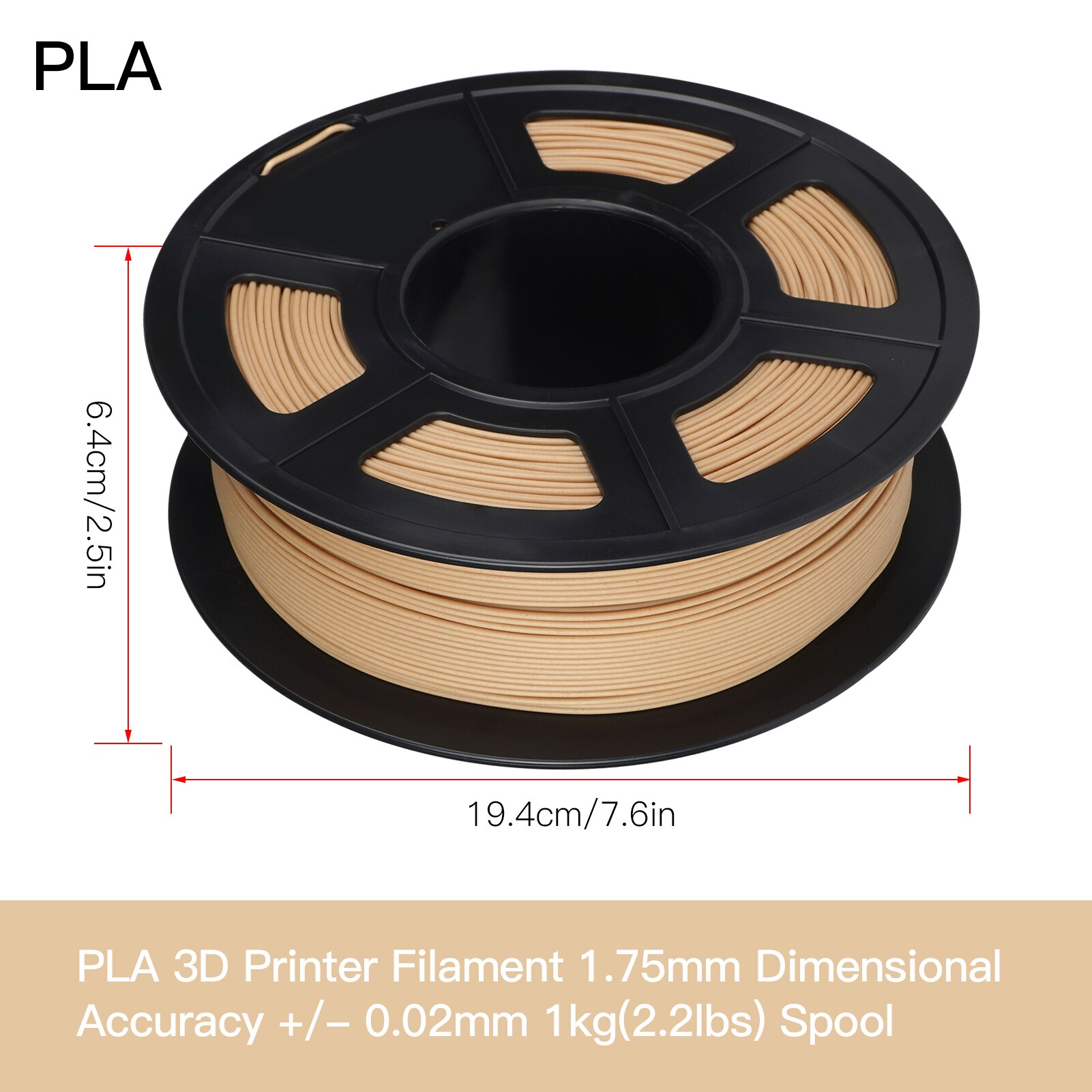SUNLU Wood 3D Printer Filament PLA Filament 1.75mm Dimensional Accuracy +/- 0.02mm 1kg(2.2lbs) Spool