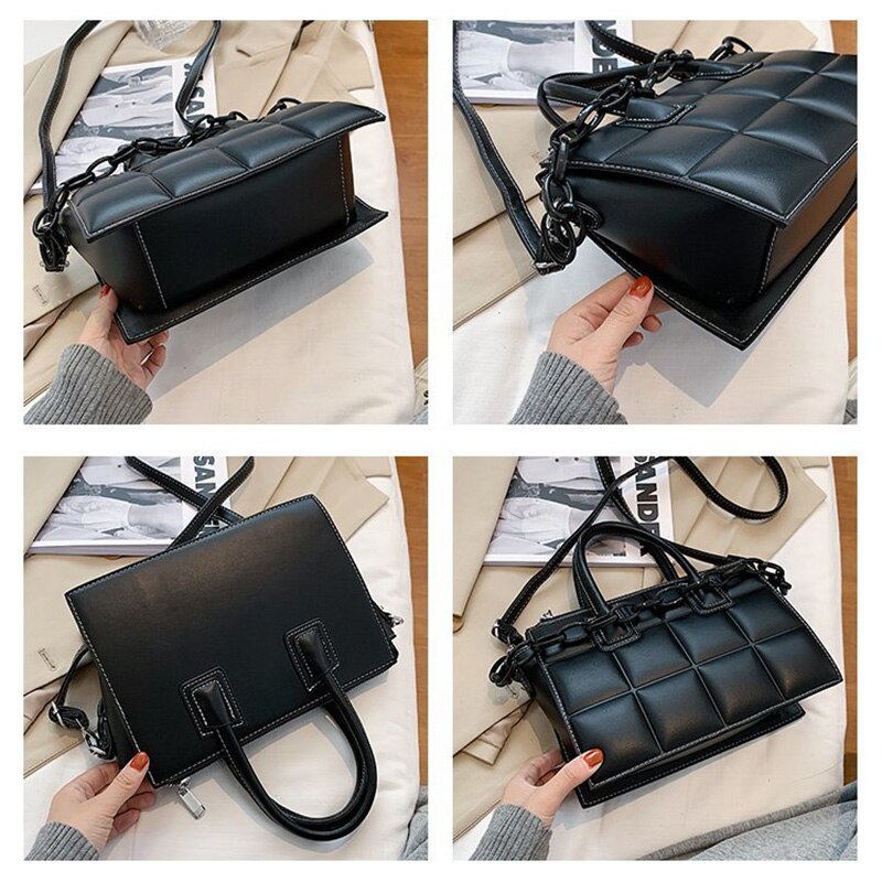 OLSITTI Lattice Pattern Leather Shoulder Bags for Women Minimalist Retro Female Handbag Crossbody